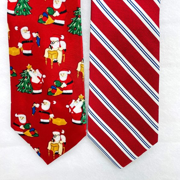 Lot of 2- Jos A Bank Necktie Striped 100% Silk/Noel Christmas Design Polyester - Picture 1 of 16